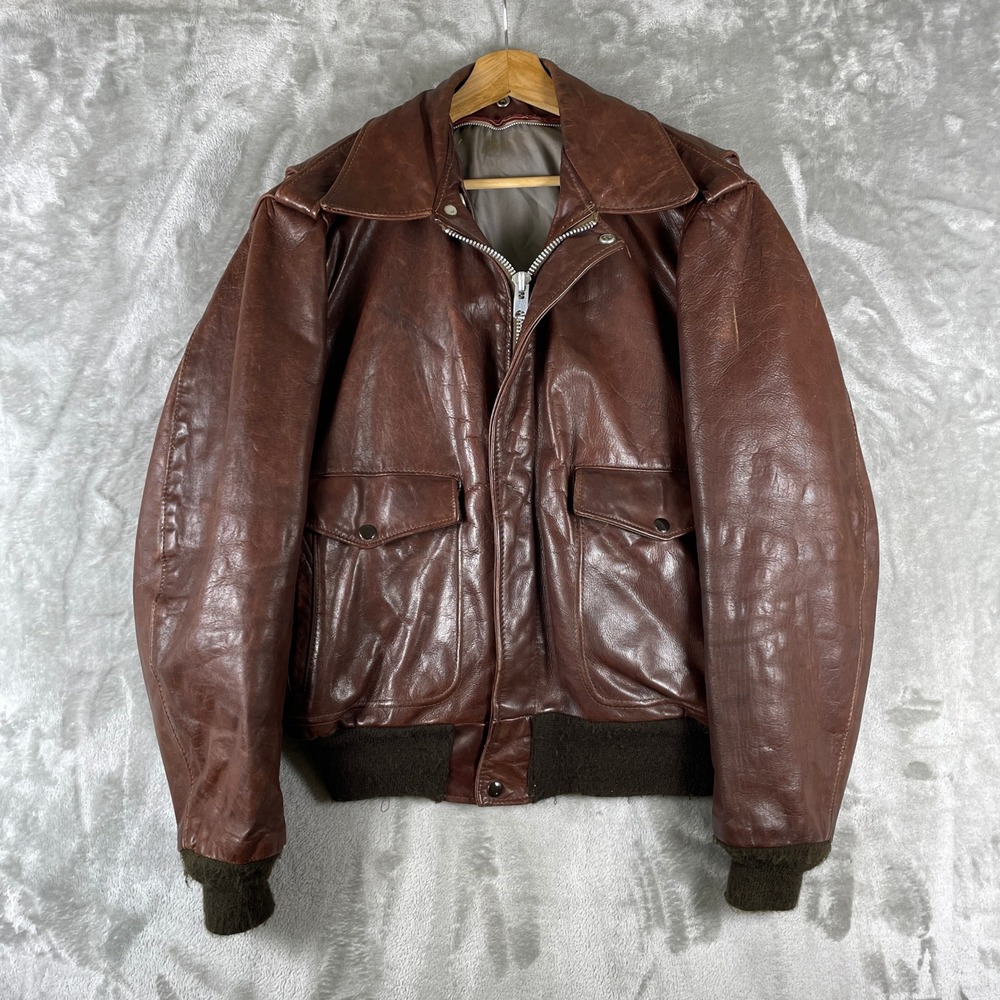 Vintage Schott G1 Flight Jacket Mens 42 Large Brown Leather Bomber Talon 70s